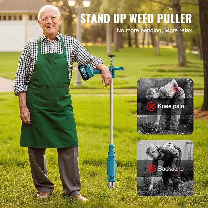 Weed Puller Tool,Electric Stand Up Weed Puller Tool, 21V Battery Powered w/ 2pcs 3000mAh,Heavy Duty 3-Claw Steel Root Weeder,for Dandelion Lawn Garden Yard