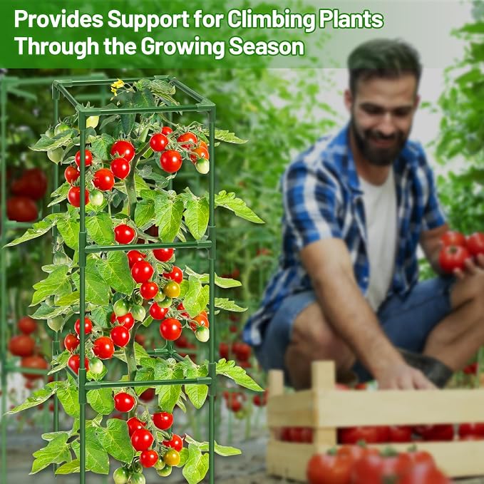 Legigo 6 Pack Square Tomato Cages- 45 Inch Heavy Duty Tomato Trellis for Climbing Plants Outdoor, Tomato Plant Support Stakes Cage Garden Trellis for Garden Raised Garden Bed Cucumbers Vegetables