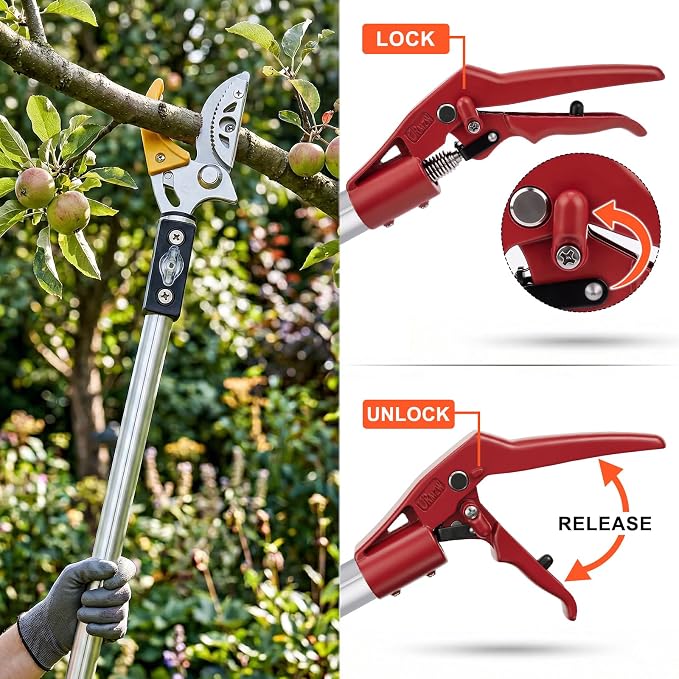 3-in-1 Pole Saws for Tree Trimming, SK5 Blade Extendable Pole Pruner, Telescoping Long Branch Cutter Tall Tree Trimmer, High Reach Pruning Shears for Garden Yard Fruit Picking