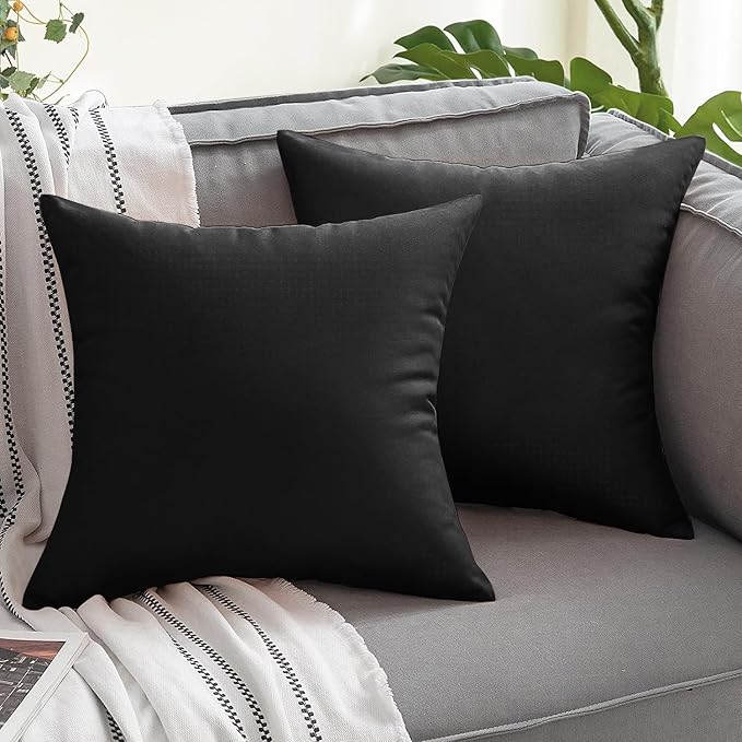VAKADO Outdoor Waterproof Throw Pillow Covers 18X18 Set of 2 Decorative Black Patio Furniture Cushion Cases Outside Decor for Couch Garden Bench Porch