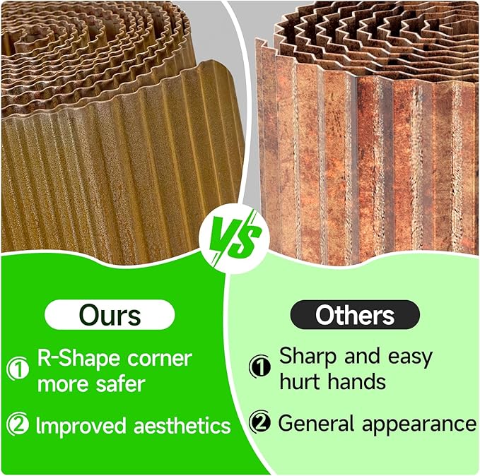 Corrugated Garden Edging,6"×40Ft Pre-Rusted Landscape Edging & Lawn Edging Border,Metal Garden Border for Flower Beds,Garden,Lawn,Raised Beds & Tree Surrounds