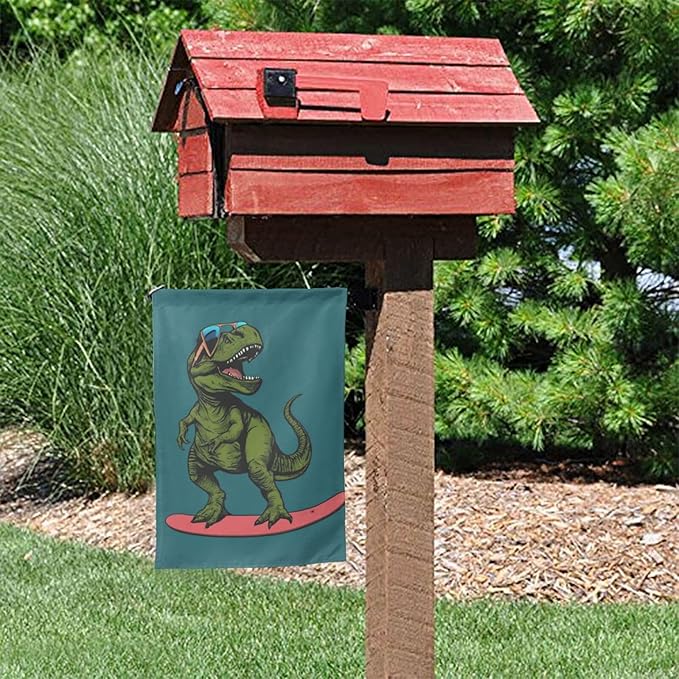 Delerain Green Dinosaur Garden Flag, 28 x 40 Inch Double Sided Design Weather Resistant Indoor & Outdoor Decoration Small Banner for Home Yard Lawn Patio Office