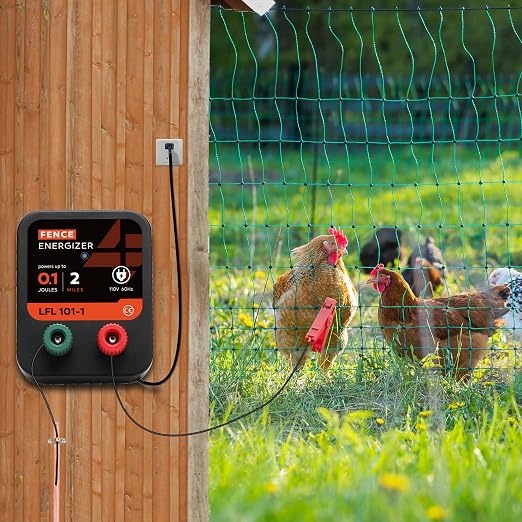 Electric Fence Charger, 2 Mile 8 Acres Electric Fence Energizer, 0.1 Joule Ac Powered Output Voltage 5100v, for Preventing Wild Animals Intruding Great for Poultry, Pets and Gardens