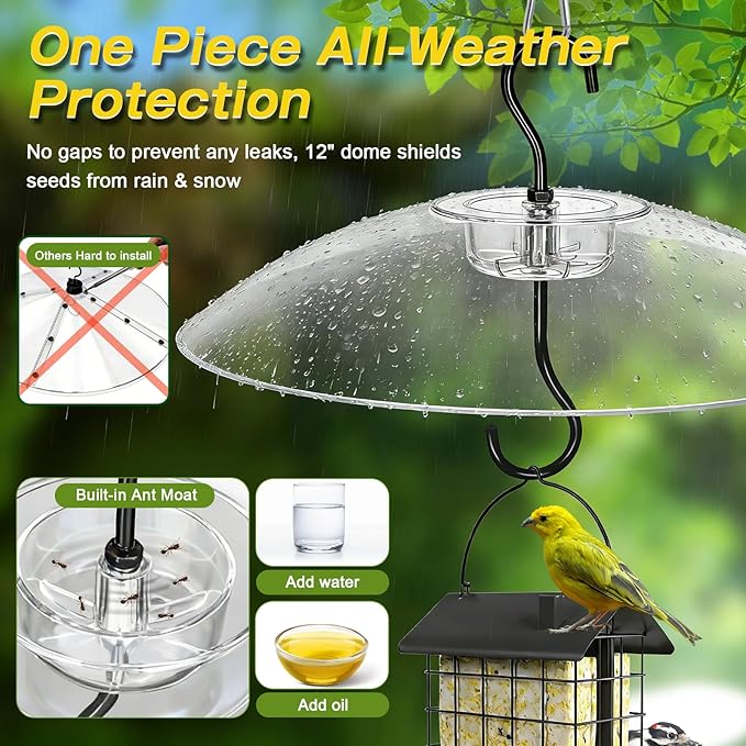 Gtongoko Baffles for Bird Feeders, 12 Inch One-Piece Cover for Rain Guard, Bird Feeder Squirrel Guard, Full Protection for Outdoors, Chew-Proof PC, Pack of 1, Transparent