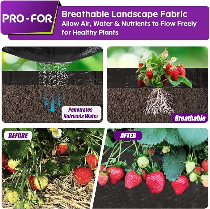 4FT x 50FT 3.2oz Heavy Duty Weed Barrier Landscape Fabric – Premium Woven Ground Cover for Gardening, Farming & Driveways, Breathable Weed Control Cloth with 10 U-Shaped Securing Pegs