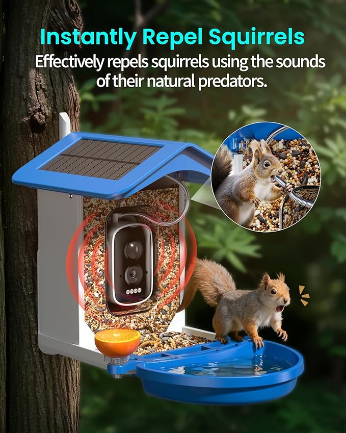 isYoung Smart Bird Feeder with Camera 2.5K QHD, AI Identify 16000+ Birds, Auto-Capture & Motion Detection, IP65 Waterproof, 5W Solar Panel, 140° Field of View, Bird Watching Gift