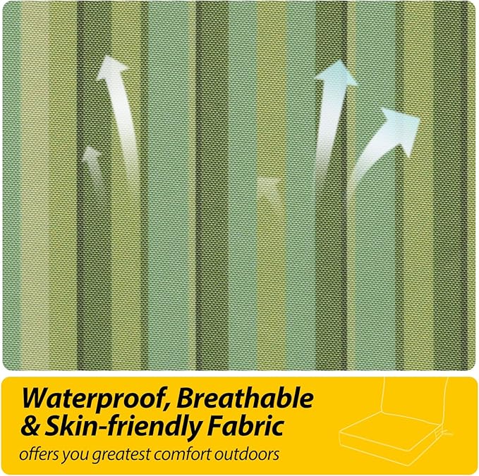 AAAAAcessories Outdoor Seat Cushions for Chairs, Fade-Resistant, Waterproof Patio Furniture Replacement Cushions, 22" x 24" x 5" + 22" x 19", Mossy Forest Stripe
