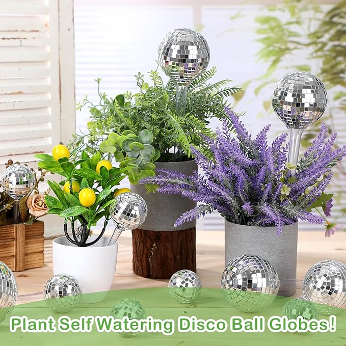 Novabright 6 Pcs Plant Self Watering Disco Ball Globes 10.6in and 5in Disco Self Watering Globes Planter Insert Decorative Automatic Drip Irrigation Devices for Indoor Outdoor