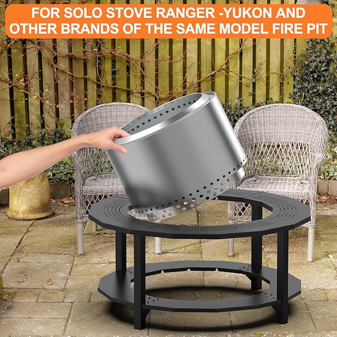 Fire Pit Surround Tabletop for Solo Stove Yukon, Bonfire, Tiki, Outdoor Smokeless Fire Pit Table for Wood Burning Fire Pits, Powder-Coated Steel Stove Table Surround with Cover for Solo Stove