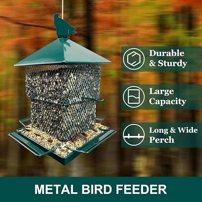 Bird Feeders for Outdoor Hanging, Heavy Duty Metal Bird Feeder, 6lb Large Capacity, Supports Cardinal, Finch, Blue Jay and Wild Birds