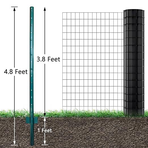 ARIFARO 4.8 Feet Metal Fence Posts, Pack of 16, No Dig Garden U Post for Wire Fencing Steel Yard Post, Outdoor Wire