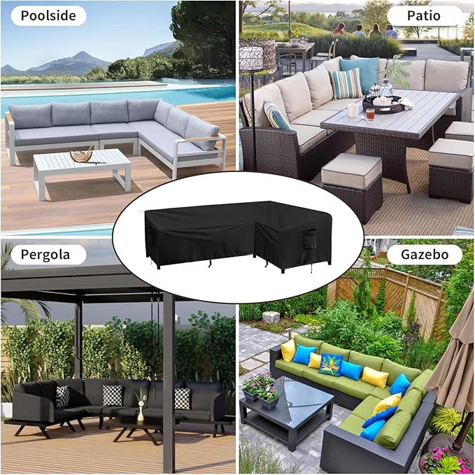 PureFit Outdoor Sectional Sofa Cover Waterproof L Shaped Patio Furniture Covers for Deck, Lawn and Backyard, 104”x83” Right Facing, Black