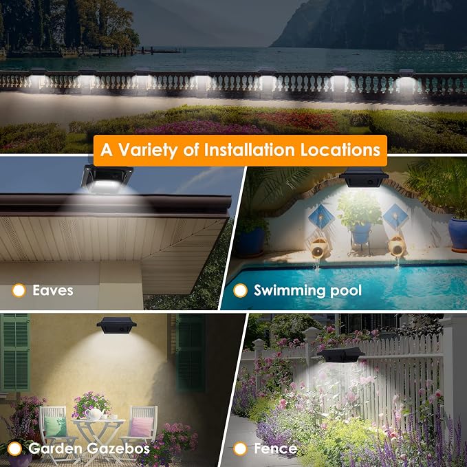 Solar Gutter Lights Outdoor, 40 LEDs Bright Solar Powered led Fence Light Deck Lights Waterproof for Wall, Deck, Fence, Stair, Step and Yard (Black Shell, 6 Pack, Cool White)