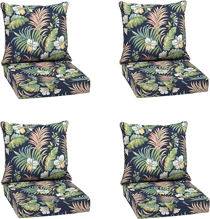 Arden Outdoor Deep Seat Cushion Set (4-Pack), 24 in x 24 in, Weather-Proof, Rain-Proof, Fade Resistant Patio Cushion for Chair, Sofa, and Couch Simone Blue Tropical