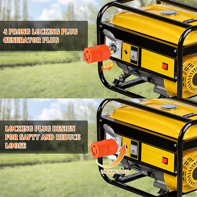 Kanayu NEMA L14-20P to L14-30R 20Amp to 30Amp Generator Adapter4 Prong Locking Generator 20Amp Male Plug to 30Amp Female Receptacle Adapter(Orange)