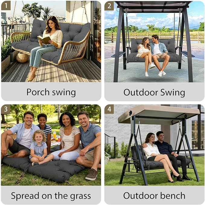 Premium 5" Thicken Porch Swing Cushions Waterproof 3 Seater Replacement Cushions with Backrest and Adjustable Straps, Outdoor Furniture Cushions for Patio, Garden(40×40×5inch)