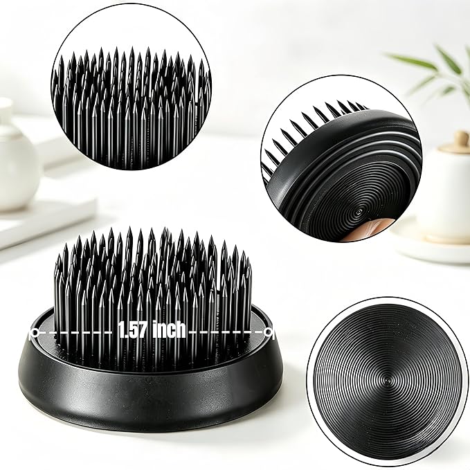6.7inch Japanese Ikebana Vase Kit Floral Frog Bowl Flower Container with Kenzan - 1.57inch Black Flower Frog, 6.7inch Bowl Vase