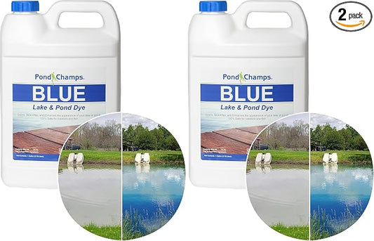 Blue Lake and Pond Dye - One Gallon of Professional Lake & Pond Dye - Treats Up to 1 Acre - Royal Blue Color - Safe for Fish, Wildlife, Pets & Children (Pack of 2)