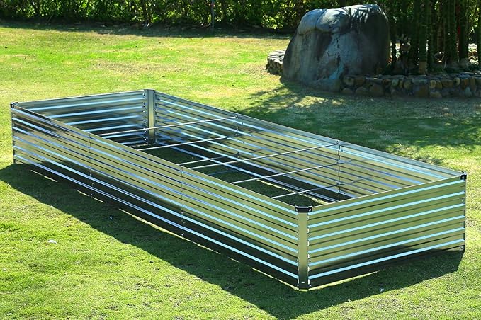 Meberam 2 Pack 12x4x1FT Galvanized Raised Garden Beds Kit Outdoor Metal Gardening Planter Box for Vegetable Elevated Flower Herbs,Silver