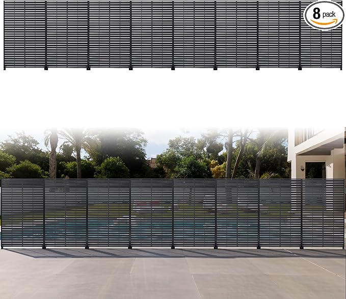 Privacy Screen Outdoor 72" Hx47 W Freestanding Privacy Panel with Stand, HDPE Decorative Privacy Fence with Sandblasting Louver Pattern, Patio Divider Screen, Privacy Screens for Outside