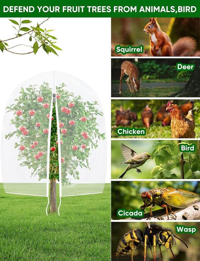 Fruit Tree Netting for Cicadas - with Zipper 4Pcs 5 x 4FT Garden Bird Netting for Blueberry Bushes with Drawstring,Insect Plant Protection Mesh Net Bags for Tomato,Cicada,Animals (4, 4 x 5 FT)