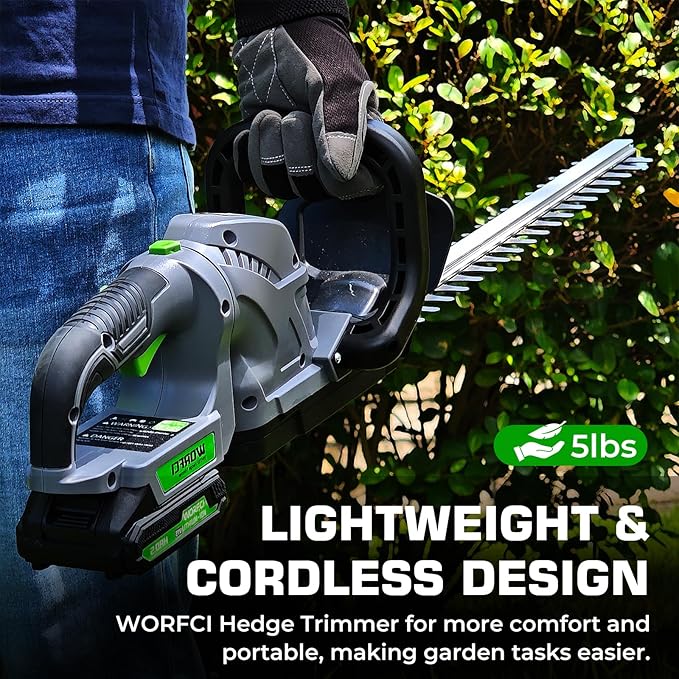 20-Inch Cordless Hedge Trimmer, Electric Handheld Bush Trimmer, 180° Rotatable Handle, with 2pack Battery and Charger (WHT52)