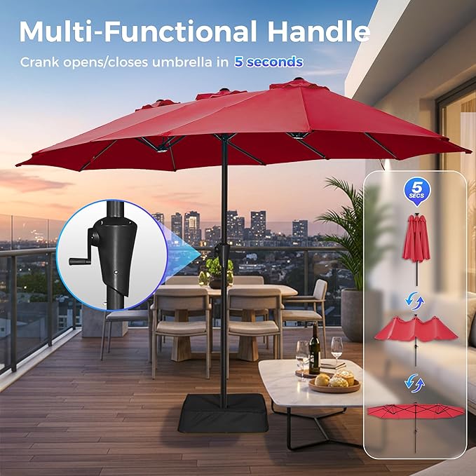 SUPERJARE 13FT Outdoor Umbrella for Patio, Double sided Pool Umbrellas with Fade Resistant Canopy, Large Table Umbrella for Deck, Market, Backyard - Burgundy(No Base)