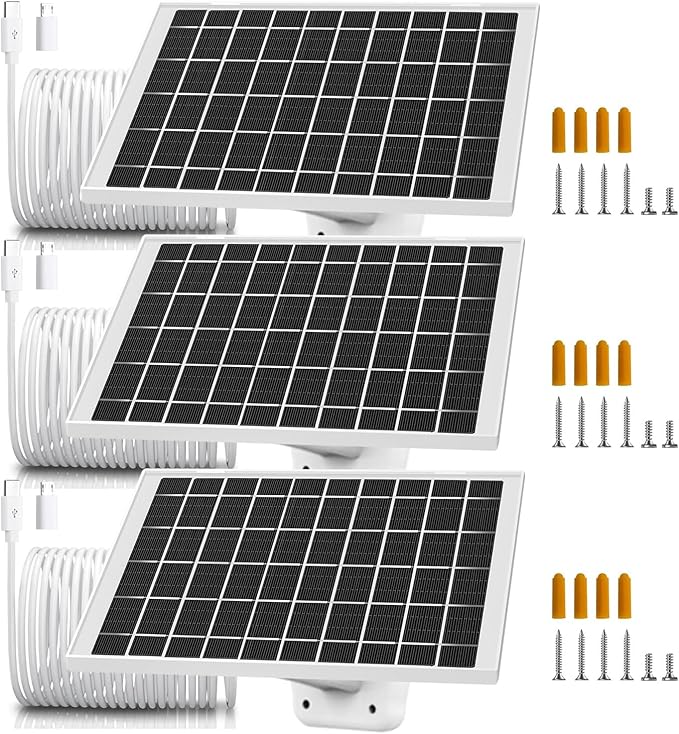 3 Pack Solar Panel Camera Charger Fit for Arlo Essential Spotlight, Essential 2K 2nd gen/XL Spotlight 2K 2nd gen Camera, Ring Spotlight Cam Plus/Spotlight Pro 5V 7W Solar Panel Fast Charging Cable
