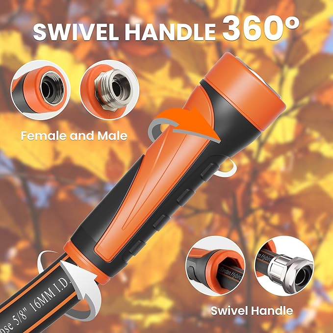 Giraffe Tools Garden Hose 5/8", Water Hose Heavy Duty, Flexible, Lightweight Hybrid Hose with Swivel Handle, 50ft Male to Female Fittings, Burst 600 PSI