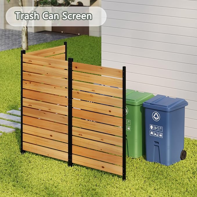 Wooden Privacy Screen 38" W×61" H No Dig Patio Fence 1 Panel (Orange) | For Trash Can AC Units & Pool Equipment, Decorative Patio，Outdoor privacy screen with Metal Stakes