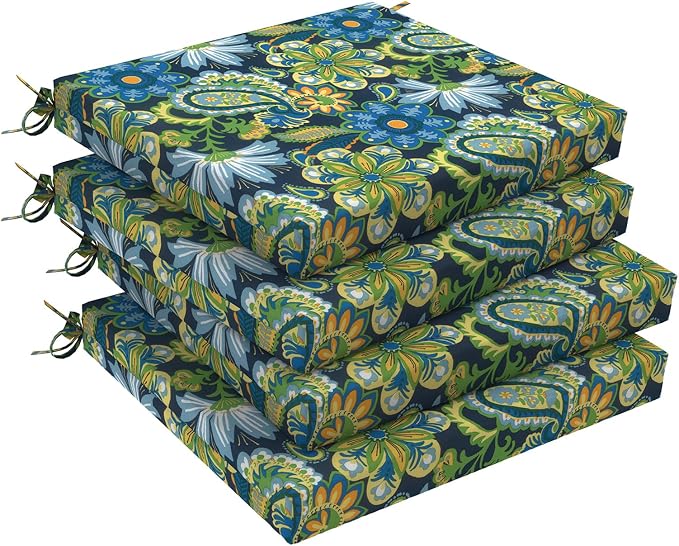 DYTXIII Set of 4 Outdoor Chair Cushions, Water Resistant 18.5"x16"x2" Square Seat Cushion for Patio Dining Chairs, High-Density Replacement Pads for Indoor Outdoor Furniture - Flower Child