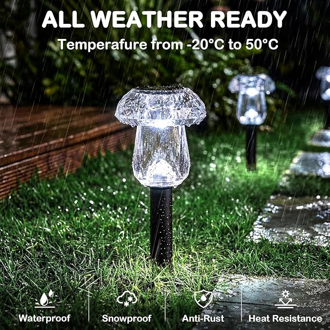 Solar Pathway Lights Outdoor 16 Pack Mushroom Garden Lights Waterproof Solar Powered Yard Lighting for Landscape, Driveway, Path, Walkway, Patio, Outside Garden Decorations, 6000K Cold White