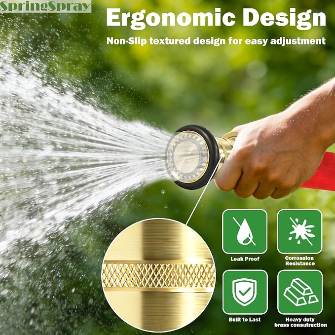 2" NPSH/NPT Brass Fire Hose Nozzle, Heavy Duty Adjustable Spray Jet Fog Nozzle, Constant Flow Industrial Firefighter Nozzle, 108 GPM, 100 PSI