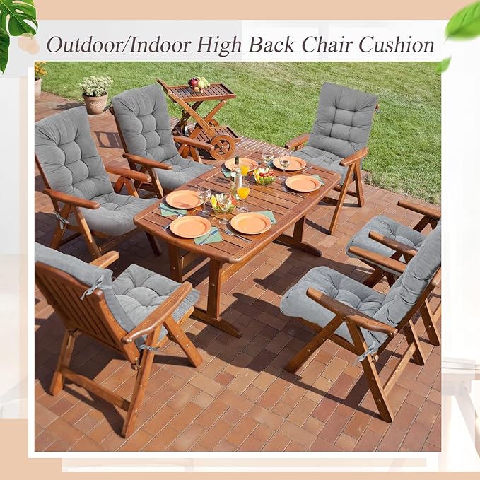 Juexica 4 Sets Outdoor Patio Chair Cushions Seat High Back Tufted Pillow Replacement Rocking Chair Cushions Pads for Patio Summer Seasonal Indoor Home Office(Gray)