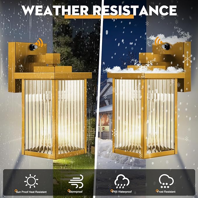 2 Pack Dusk to Dawn Outdoor Lighting, Waterproof Outdoor Porch Light with Tempered Glass, Outdoor Light Fixture for House Exterior Front Door Garage Patio (Gold Color)