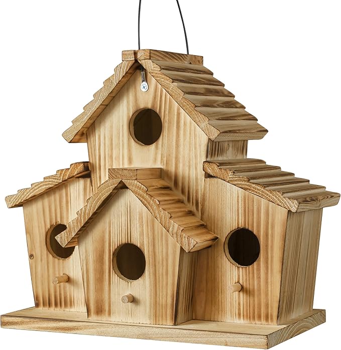 Bird Houses for Outside,Bluebird Finch 4 Room Outdoor Bird Houses for Garden, Up to 4 Bird Families, Large Hole for Bird Families' Needs