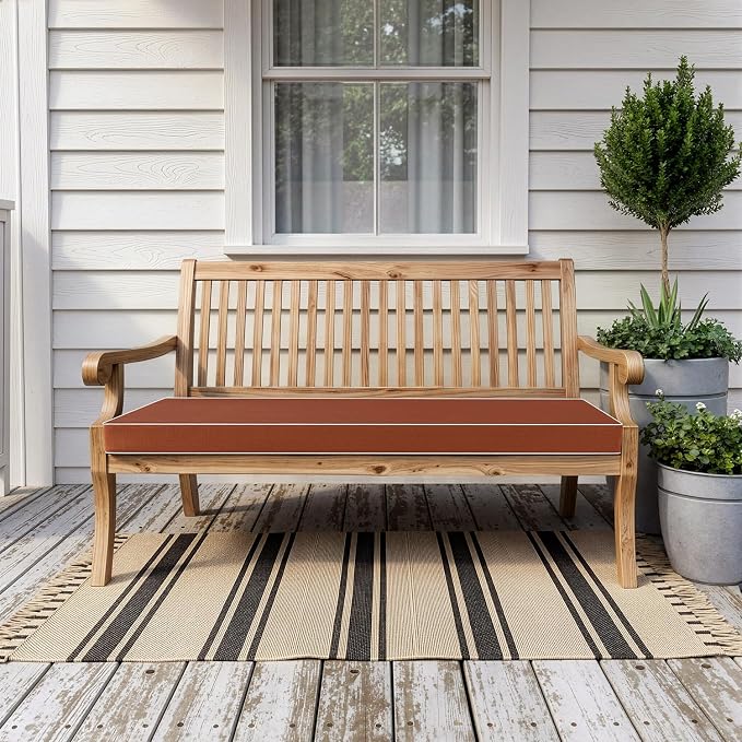 MIULEE Burnt Orange Outdoor Bench Cushion 48x18x3 Inch Waterproof 3-Year Color Fastness Patio Furniture Cushions for Porch Swing, Garden Bench Sofa Couch with Adjustable Ties No Slip Design