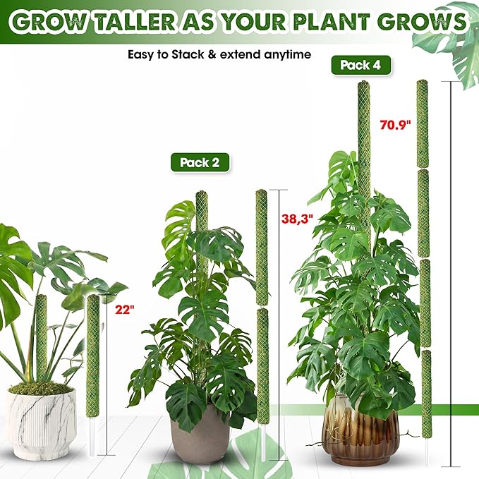 DUSPRO Green Mesh Moss Pole for Plants Climbing Vine Supporting Monstera Trellis, for Indoor Plants Plant Pole Moss Sticks, for Plants Monstera Potted Plant Stakes, 1 Pc 22''