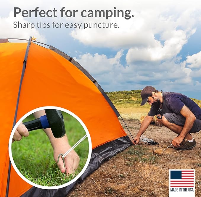 Pinnacle Mercantile 60 Pack Tent Stakes Metal Garden Edging Fence Hooks Pegs Christmas Decoration Stakes Made USA 9 inches Long