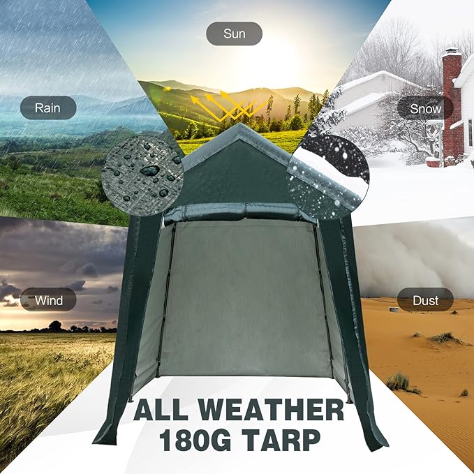 ERGOMASTER 6 Ft x 8 Ft Outdoor Carport Storage Shelter Metal Frame and Waterproof Cover for Motorcycle Cars Garden Tools
