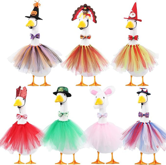 All Season Porch Goose Outfits Clothes Costume Clothing for Plastic Cement Goose Statue Patio Yard Outdoor Decor