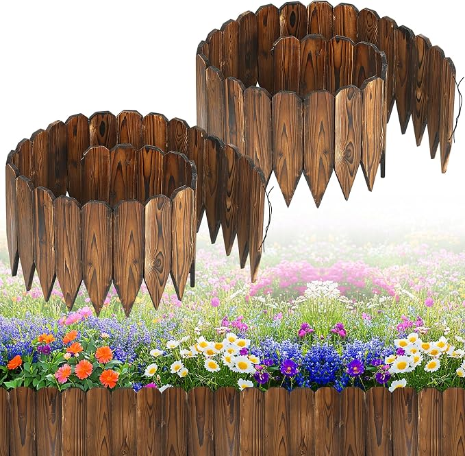 Wooden Garden Edging - 2pcs 6.6ft x 11.8in Pine Landscape Border, Flexible Weather-Resistant Fences for Decorate Spring Outdoor Patio Yard Lawn Flower Beds