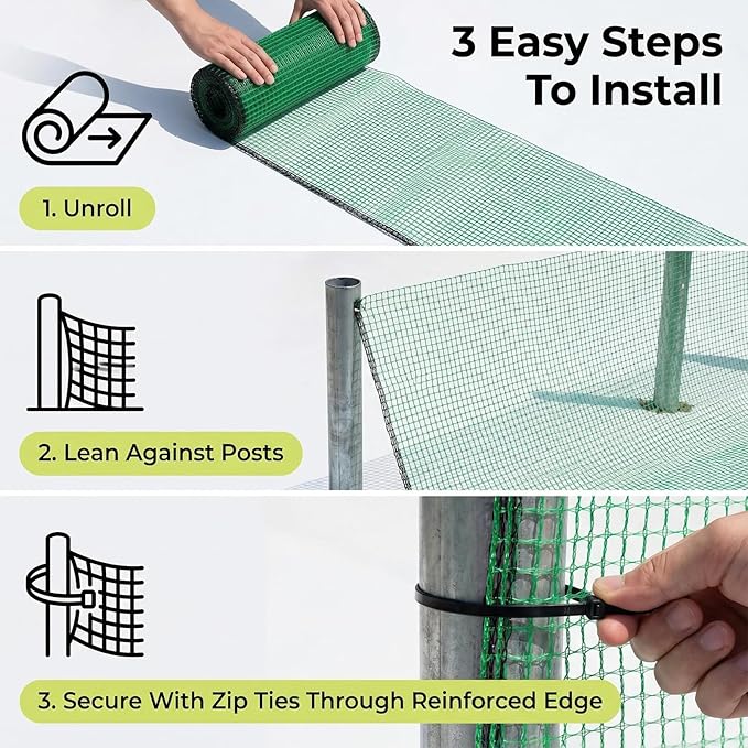 6.6x100ft Plastic Mesh Fence with Reinforced Double Black Edges, Heavy Duty Deer Fencing and Garden Netting Animal Barrier, 0.4in Square Mesh Safety Fence for Yard, Poultry and Plant Protection
