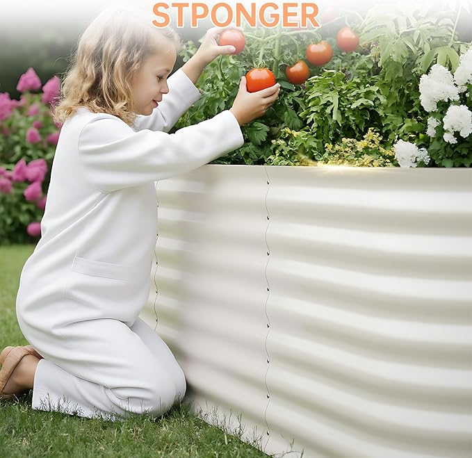 IDEALHOUSE 4x2x2 Ft Galvanized Metal Raised Garden Bed, 24-Inch Tall Outdoor Planter Box for Vegetables, Flowers & Herbs, Rust-Resistant Garden Beds for Backyard, Patio or Balcony, Beige