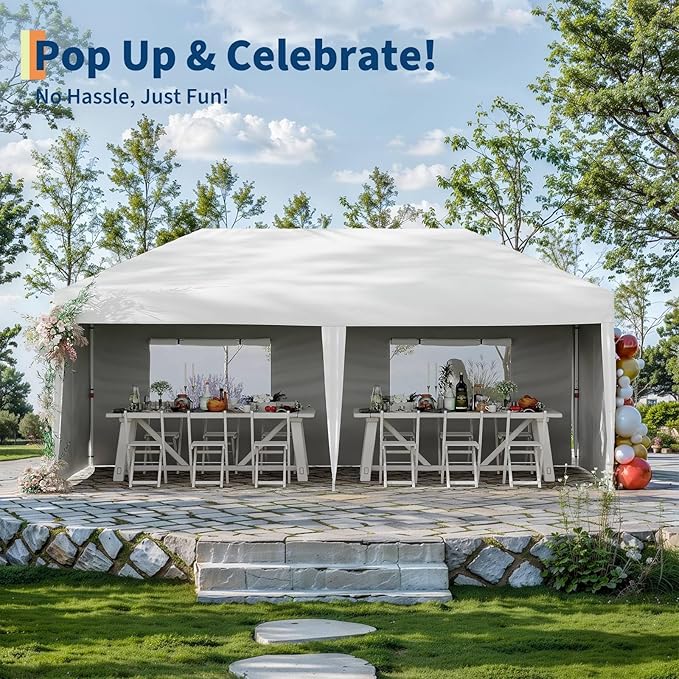 CABIHOME 10x20 Pop Up Canopy Tent with 4 Sidewalls, Heavy Duty Waterproof UPF 50+ Outdoor Shelter, Includes Roller Bag, Stakes & Sandbags