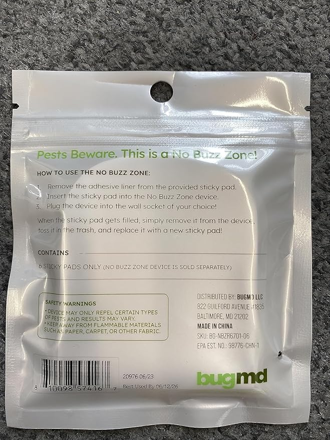 BugMD No Buzz Zone No Buzz Zone Refill Pads for Fruit Fly Traps for Indoors with Honey Scent Bait – Gnat Traps for House Indoor Sticky Pad Refills, Fly Trap Indoor Replacement Pads, 6-Pack