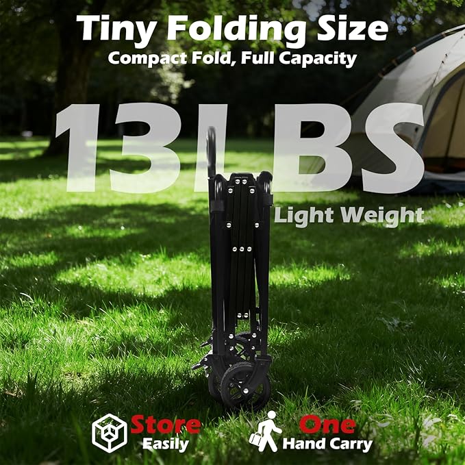 Collapsible Wagons Carts Foldable Wagon, 500LBS Wagon Cart Foldable Heavy Duty with Brakes & All-Terrain Wheels, Large Collapsible Folding Wagons for Beach Camp Sports Grocery, Portable (Black)