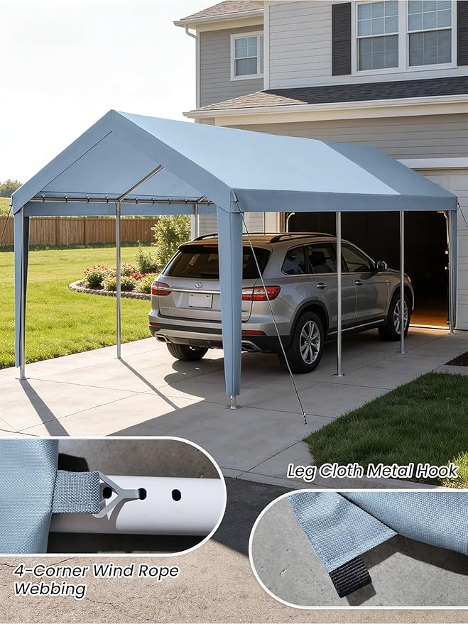 12 x 20 Ft Carport Replacement Cover, Heavy Duty Outdoor Car Tarp Canopy, Waterproof & UV Protected Tear Oxford Tarp with Ball Bungees (Frame is Not Included)