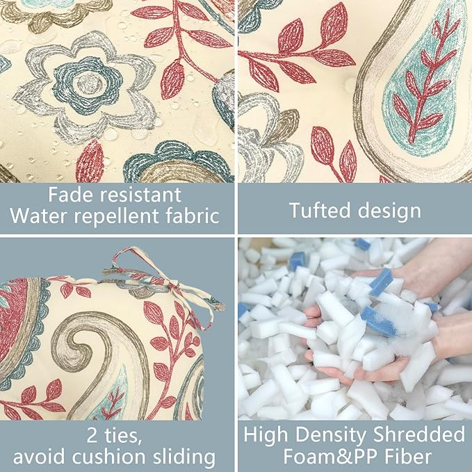 LVTXIII Outdoor/Indoor Tufted Seat Cushion, Decorative Wicker Chair Pads All Weather Seat Cushion Sets for Patio Garden Home Office Furniture, 19"x19"x4", Round Back, Pack of 2, Paisley Vintage