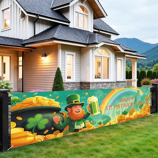 10x3 ft Extra Large Happy St. Patrick's Day Banner Outdoor 115''x35'' Happy St. Patrick's Day Banner for Fence Outside Garden Large Banners Yard